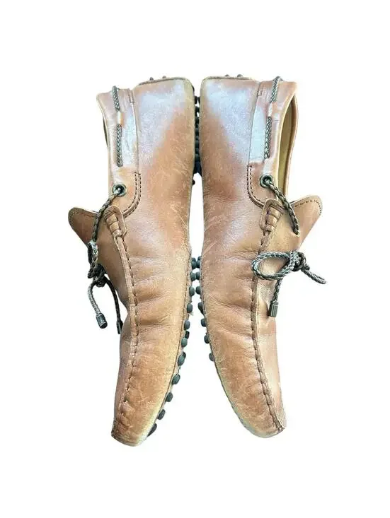 Tod’s Gommino Driving Loafers Brown Leather Tie Pebble Sole Men’s 7 Italy - Picture 3 of 9